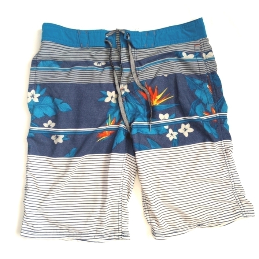 Mossimo Men's Floral Striped Swimsuit Beach Beachy Vacation Summer Blue Sz 32